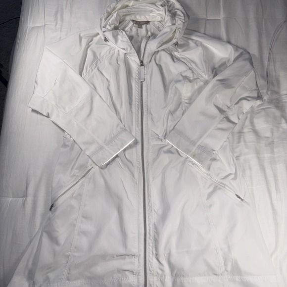Athleta Jackets & Blazers - Athleta Rain Drop Jacket‎ Hooded Longline White Windbreaker Full Zip Women Large